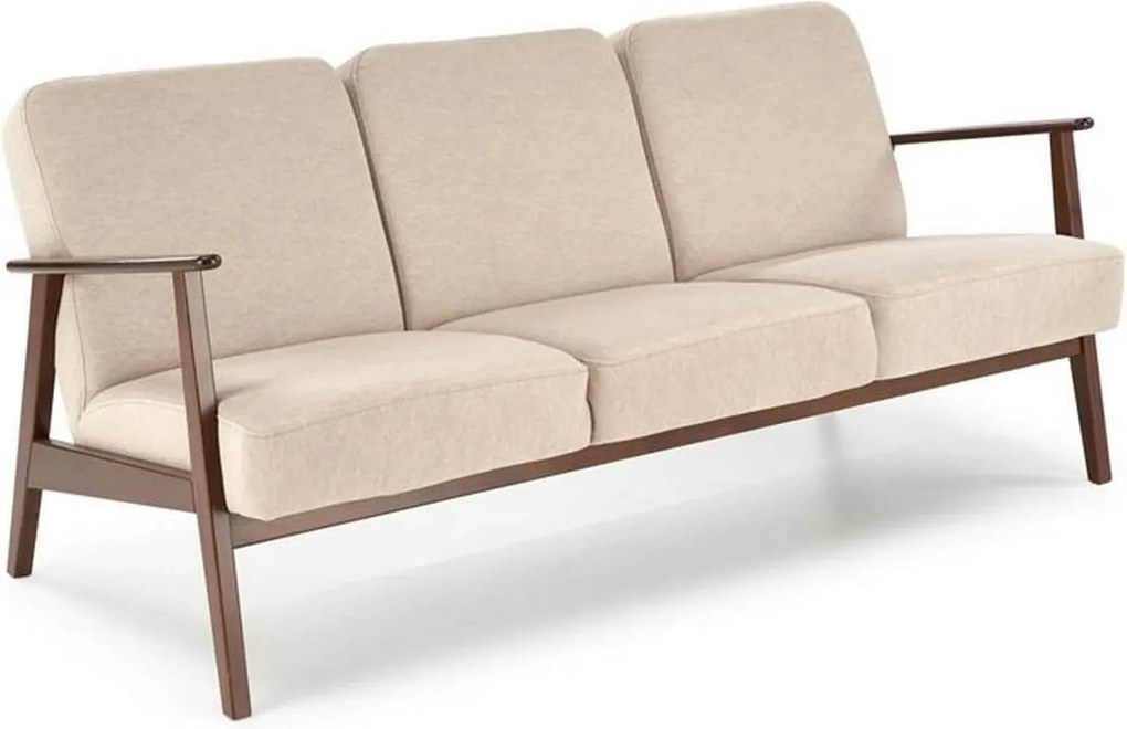 Canapea MILANO 3S, bej - Castel 15, stofa catifelata/lemn, 175x77x77 c
