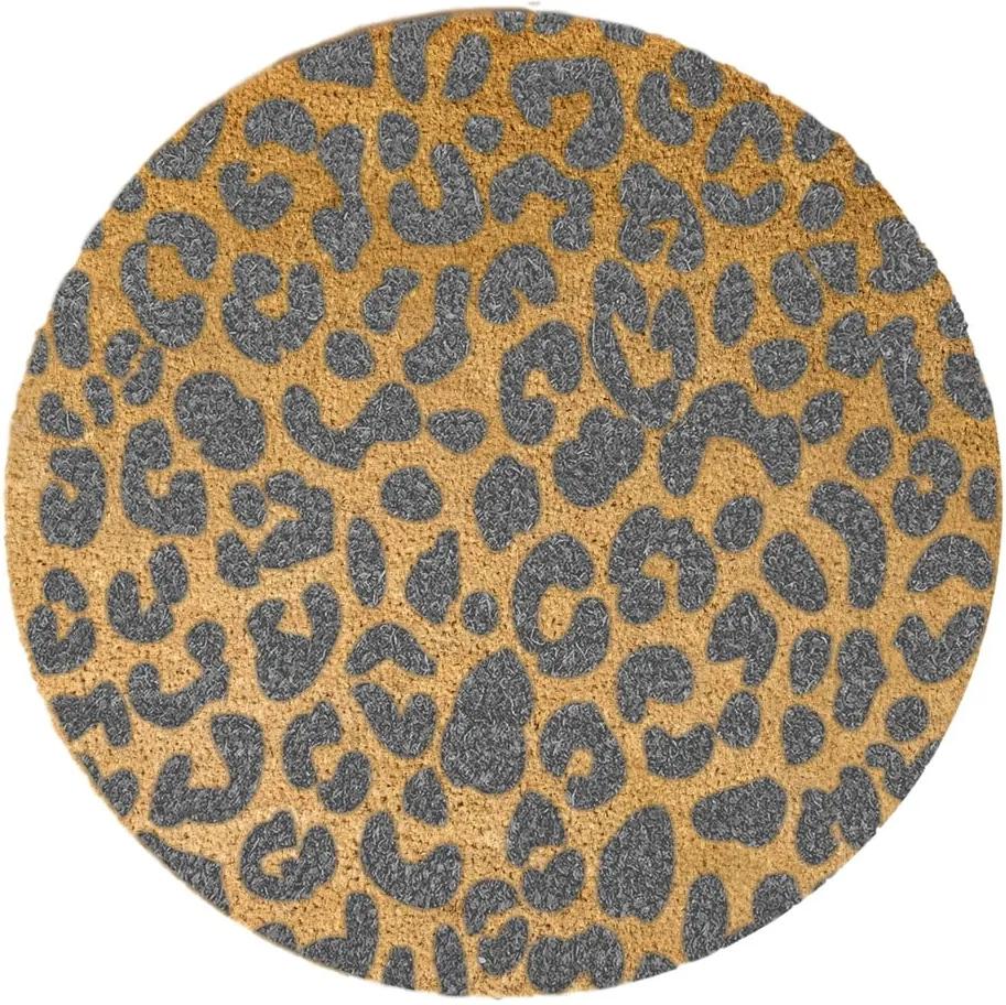 Covoraș intrare rotund fibre de cocos Artsy Doormats Leopard, ⌀ 70 cm, gri