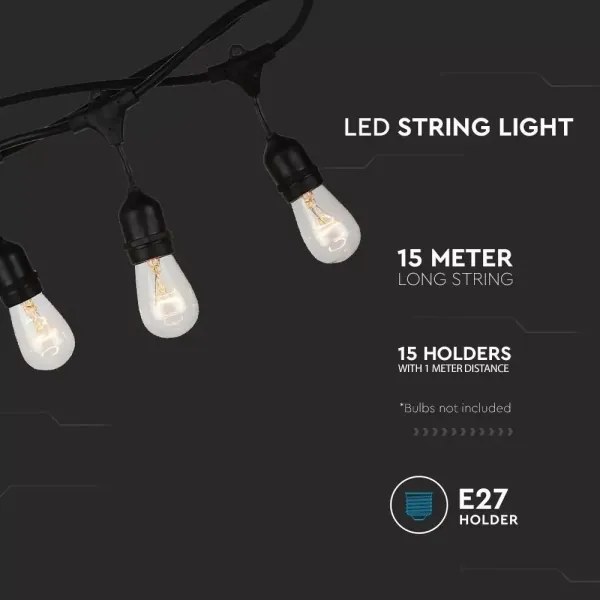 Șir exterior STRING 15m 15xE27/25W/230V IP54