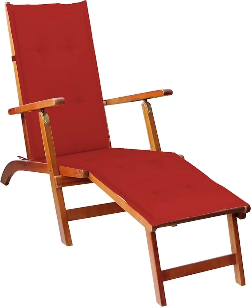 vidaXL Șezlong exterior, suport picioare și pernă, lemn masiv acacia