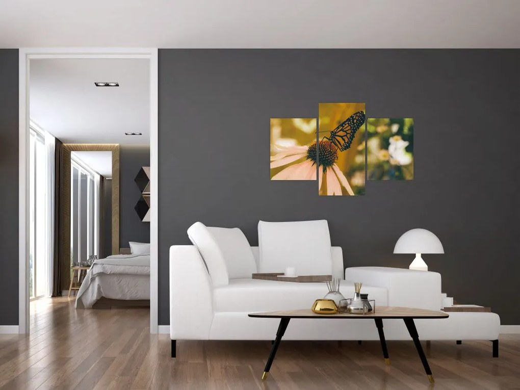 Tablou cu fluture pe floare (90x60 cm)