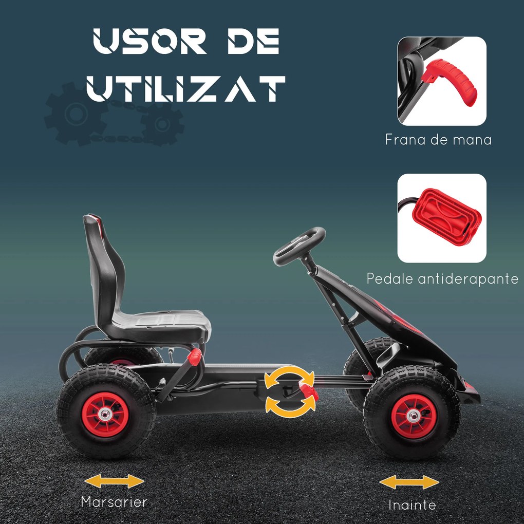 HOMCOM Go Kart cu pedale pentru copii, Go Kart de curse cu scaun ajustabil, cauciucuri gonflabile, amortizare a socurilor | AOSOM RO