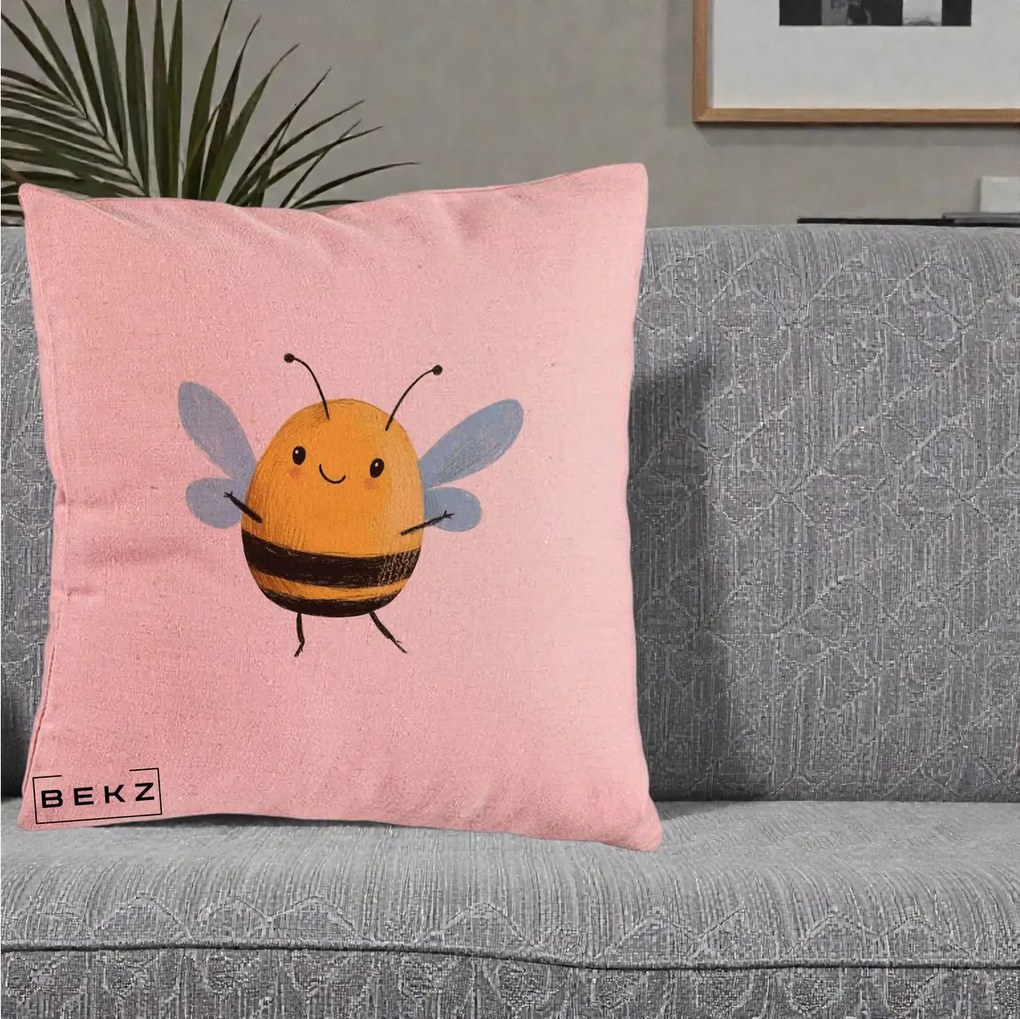 Perna Decorativa Buburuza pe Trifoi cu Patru Foi, 40x40 cm, Roz, Husa Detasabila, Perna Inclusa, BEKZ®
