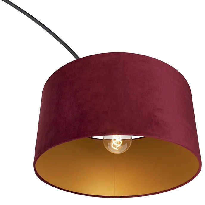 Lampa arcadă neagră cu abajur din catifea roșie cu auriu 50 cm - XXL