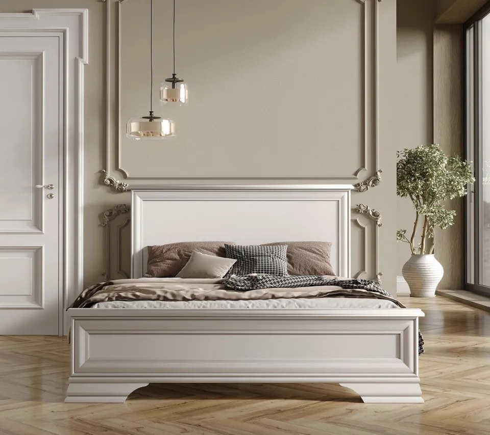 Pat matrimonial Idento, 160x200 CM, fara somiera, MDF Alb Alpin