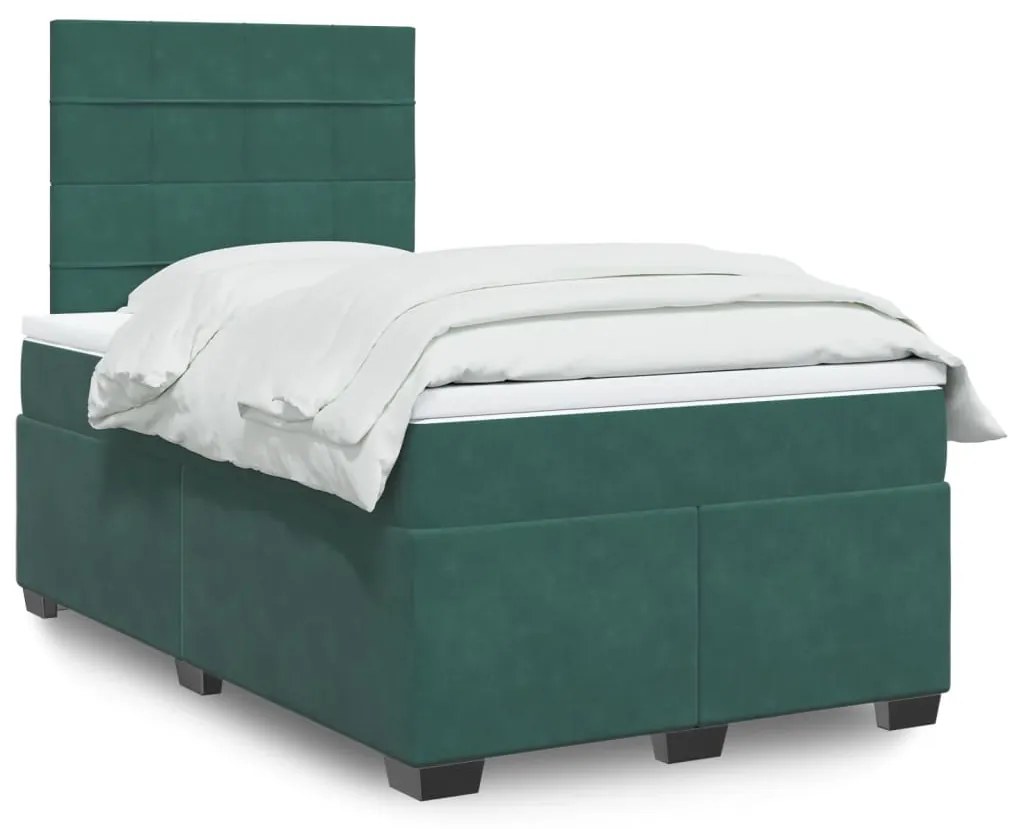 3293161 vidaXL Pat box spring cu saltea, verde închis, 120x190 cm, catifea