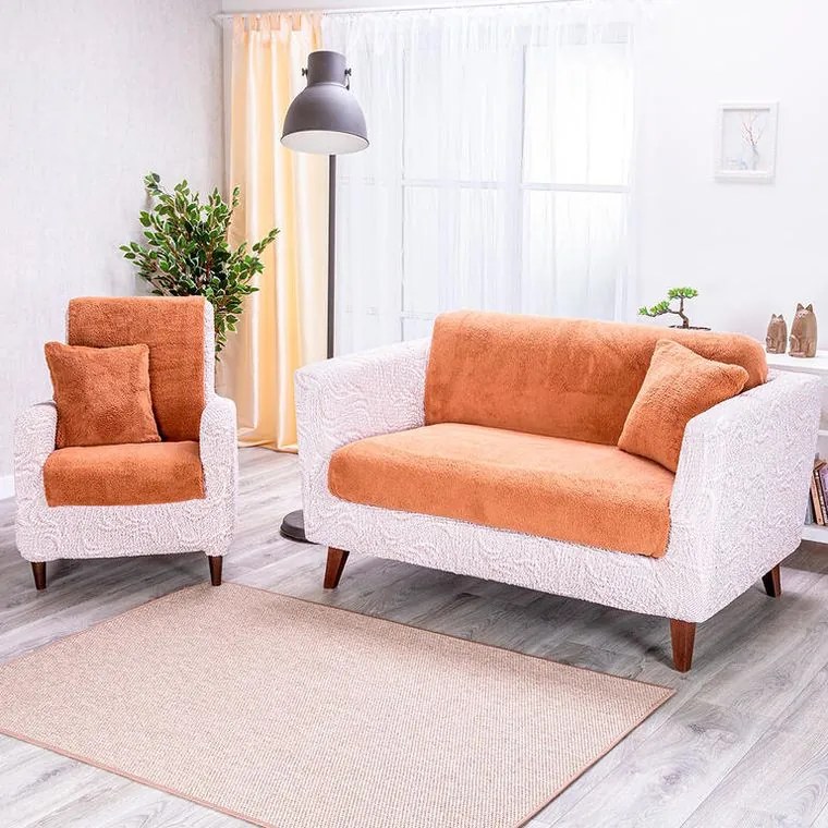 decoDoma Cuverturi SHERPA culoarea alunei canapea