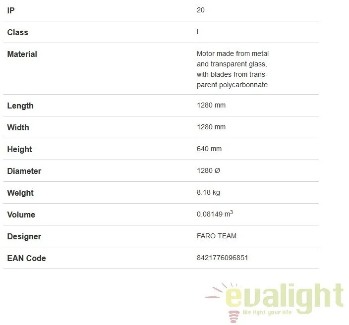 Ventilator cu telecomanda ETERFAN alb lucios/ transparent 32000