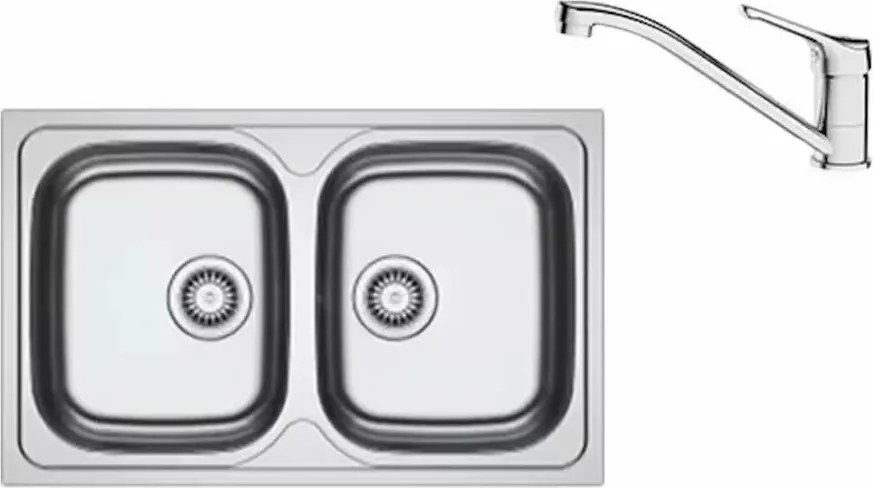 Set chiuveta bucatarie inox Franke Spark 80x50 cm cu 2 cuve fara picurator finisaj texturat plus baterie crom