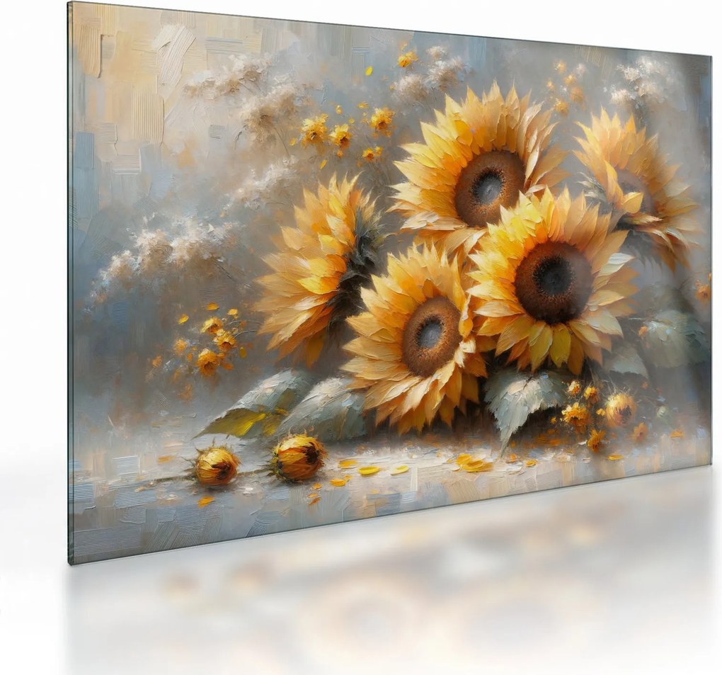 Tablou pe sticlă - Pictură cu floarea-soarelui (70x50 cm)