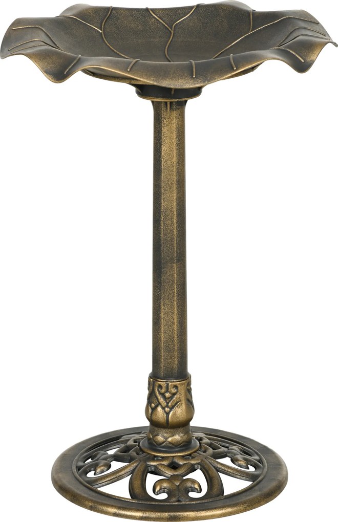 Outsunny Bain d'oiseaux Abreuvoir, mangeoire pour Oiseaux bassin forme frunză de lotus, dim. Ø 50 x 71H cm polipropilenă Bronz | Aosom Romania