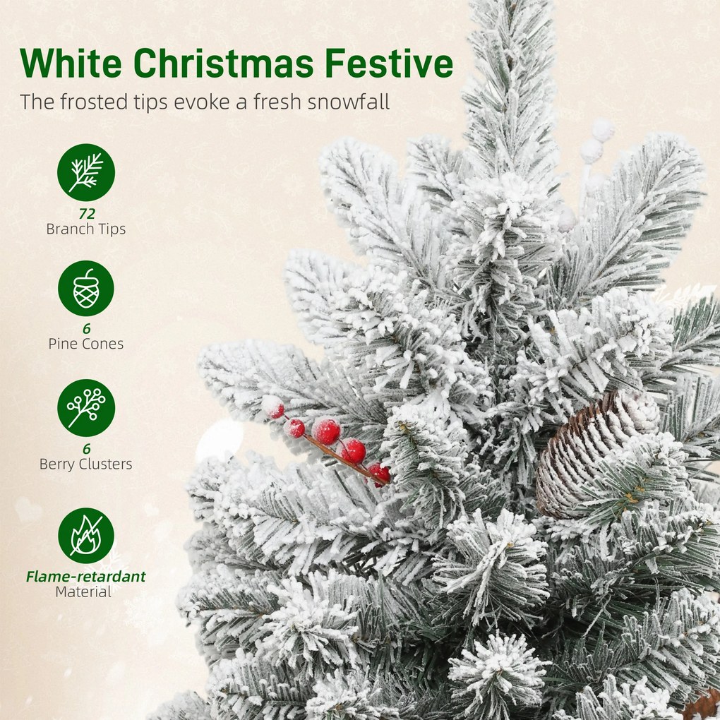 HOMCOM Brad de Crăciun Mic Înalt de 61 cm cu 72 de Ramuri Înzăpezite, Conuri și Boabe Roșii, Verde | Aosom Romania