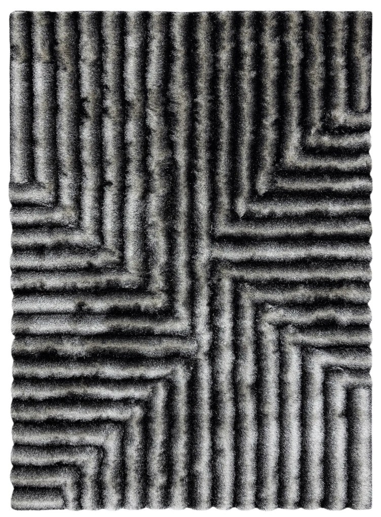 Covor FLIM 010-B3 modern shaggy, labirint - structural fekete / szürke