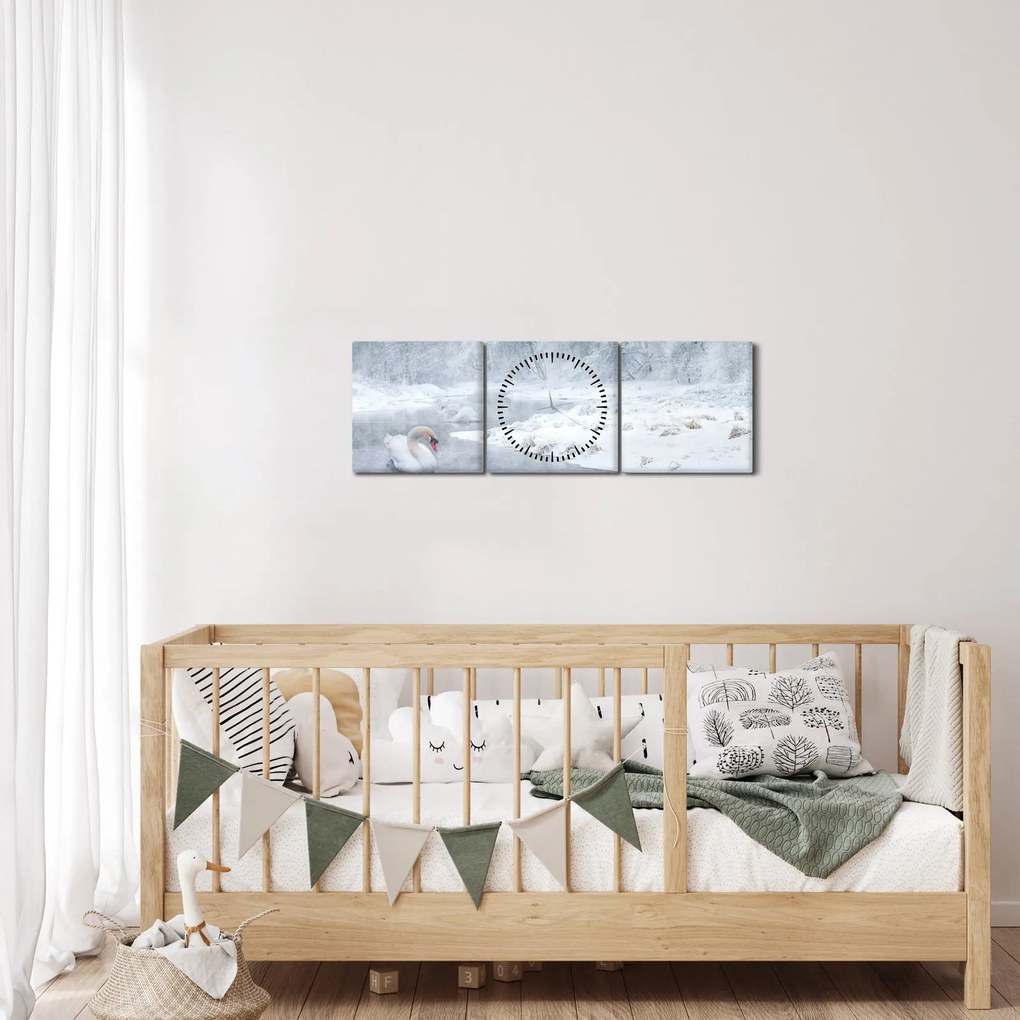 Tablou cu lebăde (cu ceas) (90x30 cm)