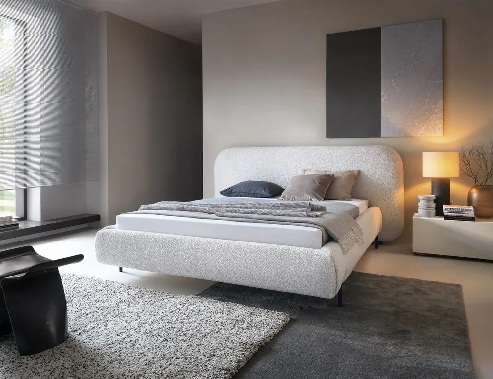 Pat matrimonial bej tapițat cu spațiu de depozitare cu somieră 160x200 cm Pointt – ELTAP