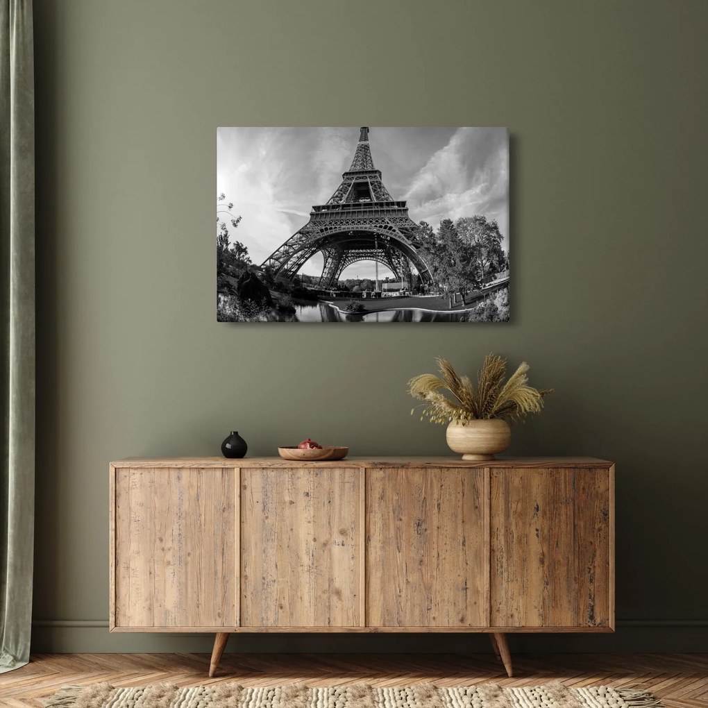 Tablou - Turnul Eiffel, alb-negru (90x60 cm)