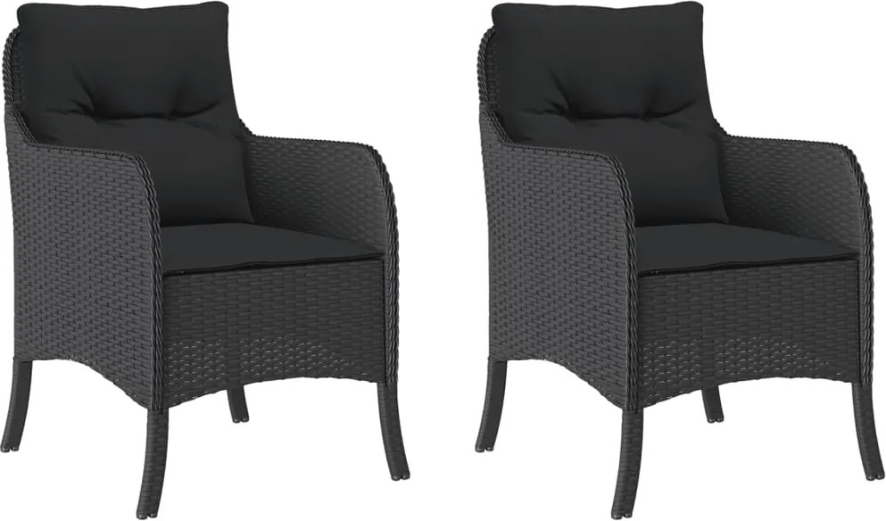 vidaXL Scaune de grădină cu perne, 2 buc., negru, poliratan