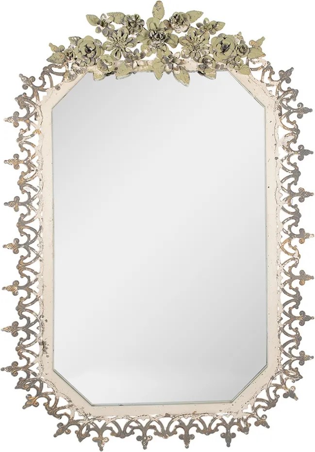 Oglinda de perete, bej, din metal, aspect vintage, 63x93 cm
