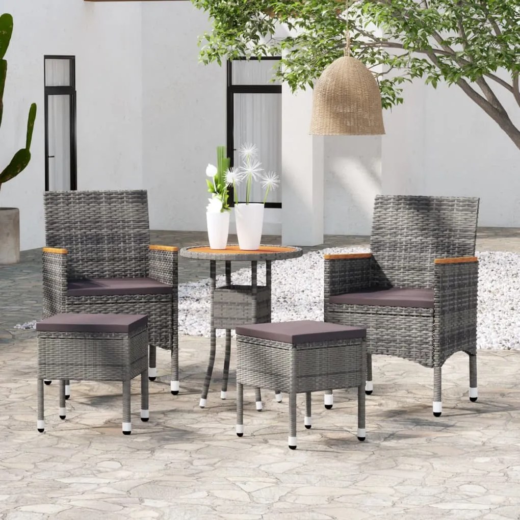 vidaXL Set mobilier de grădină, 5 piese, gri, poliratan