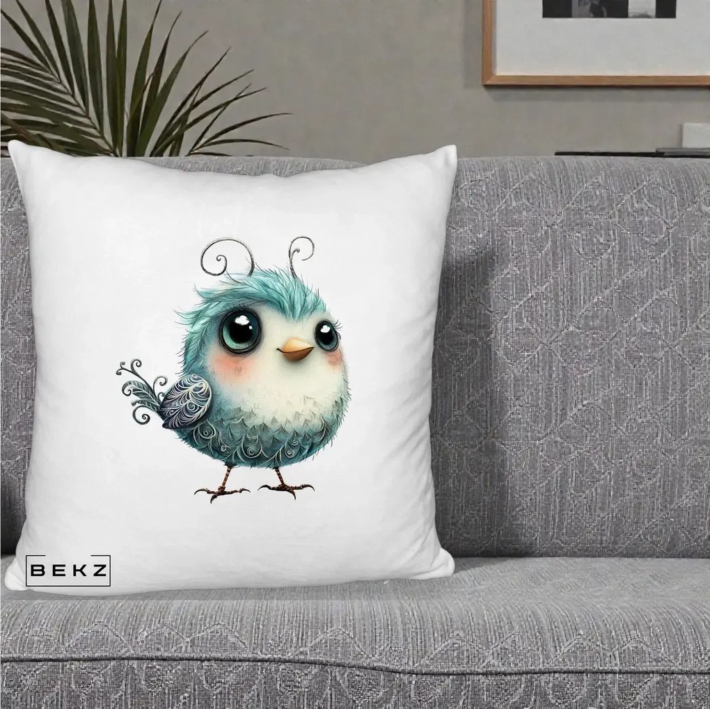 Perna Decorativa Pui Teal cu Aripioare Ornamentale, 40x40 cm, Alb Pufos, Husa Detasabila, Perna Inclusa, BEKZ®