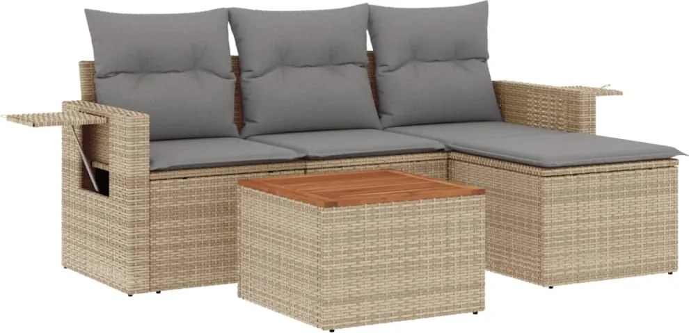 vidaXL Set canapele de grădină, 5 piese, cu perne, bej, poliratan