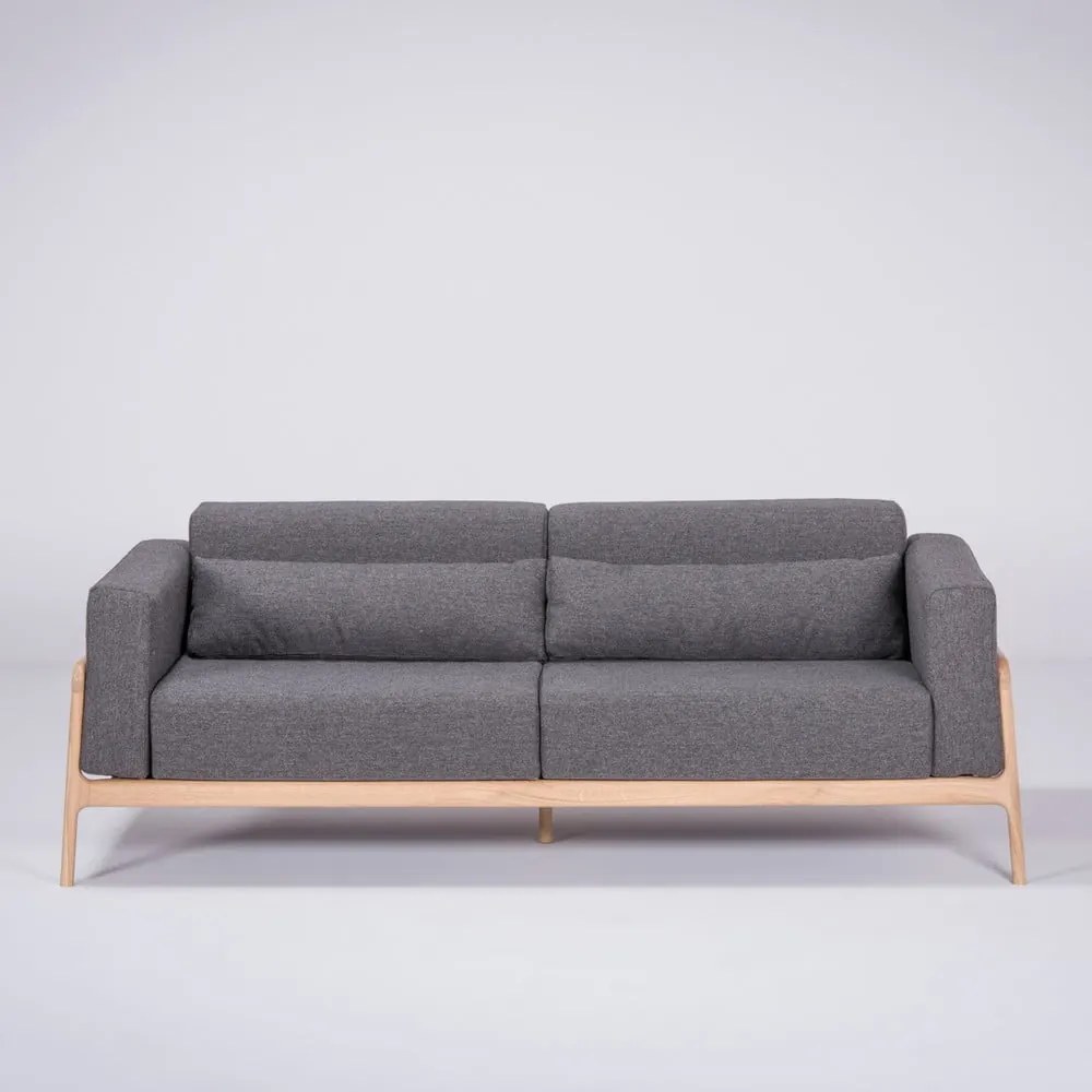 Canapea cu structură din lemn de stejar Gazzda Fawn, 210 cm, gri închis