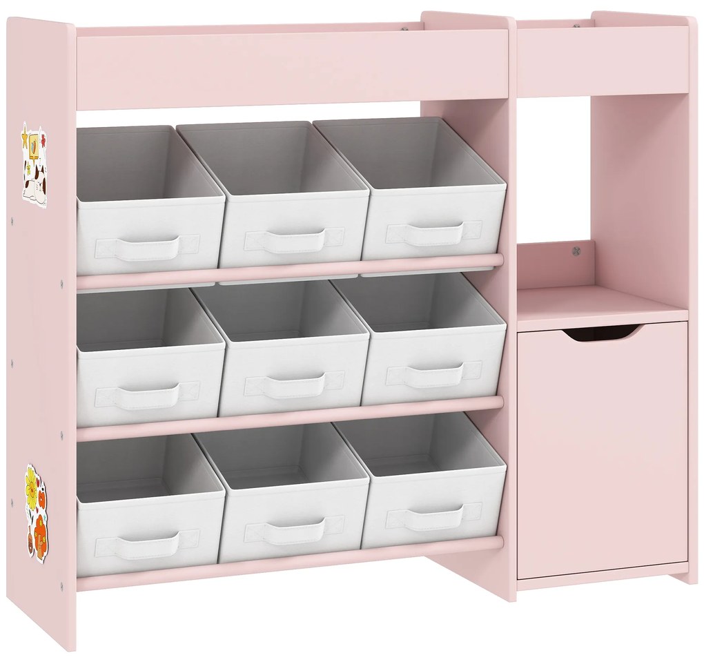 AIYAPLAY Mobilier de depozitare pentru copii, etajeră pentru jucării cu 9 sertare din material textil și dulap, roz | Aosom Romania