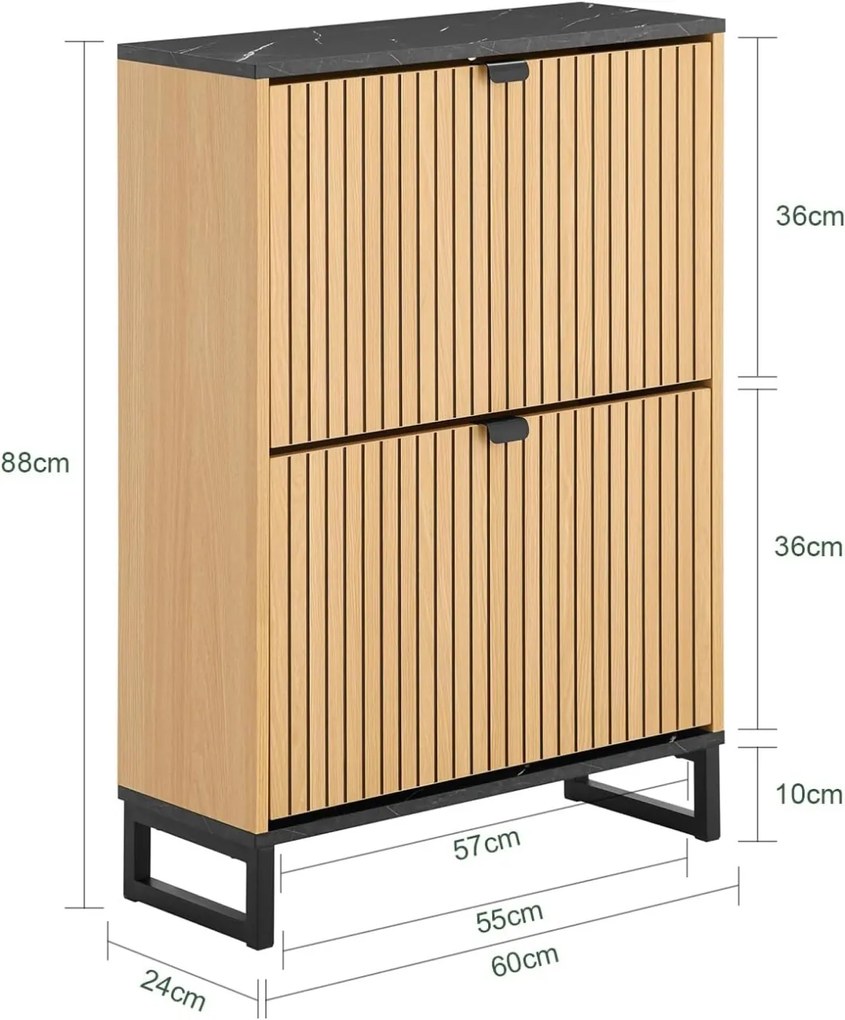 PANM6 - Pantofar 60 cm cu 2 compartimente, pantofare, depozitare pantofi, mobilier hol riflaje - Maro - Negru imitatie de marmura
