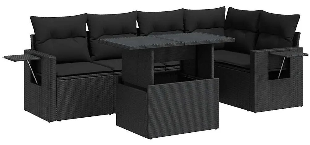 3326476 vidaXL Set mobilier de grădină cu perne, 6 piese, negru, poliratan