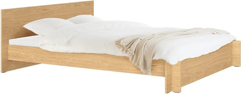 Pat matrimonial în culoare naturală din placă aglomerată de lemn/din placaj cu aspect de lemn de stejar cu somieră 200x200 cm Valt – noo.ma