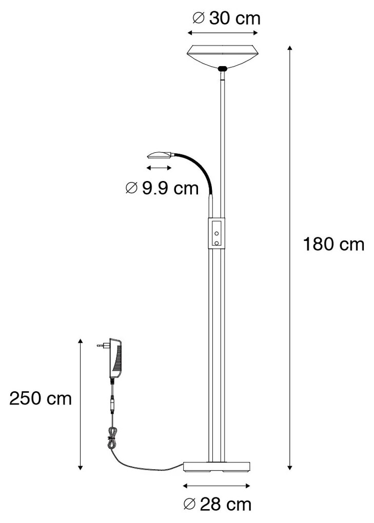 Lampă de podea bronz inclusiv LED și dimmer cu lampă de citit - Fez