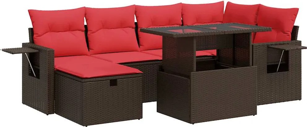 vidaXL Set canapele grădină perne 7 piese maro, poliratan/lemn acacia