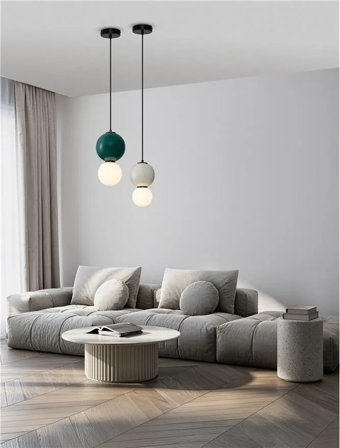 Pendul LED decorativ portelan jasper, sticla alb, NOESIS