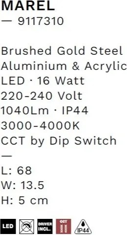 Aplica de perete LED baie IP44 MAREL aurie