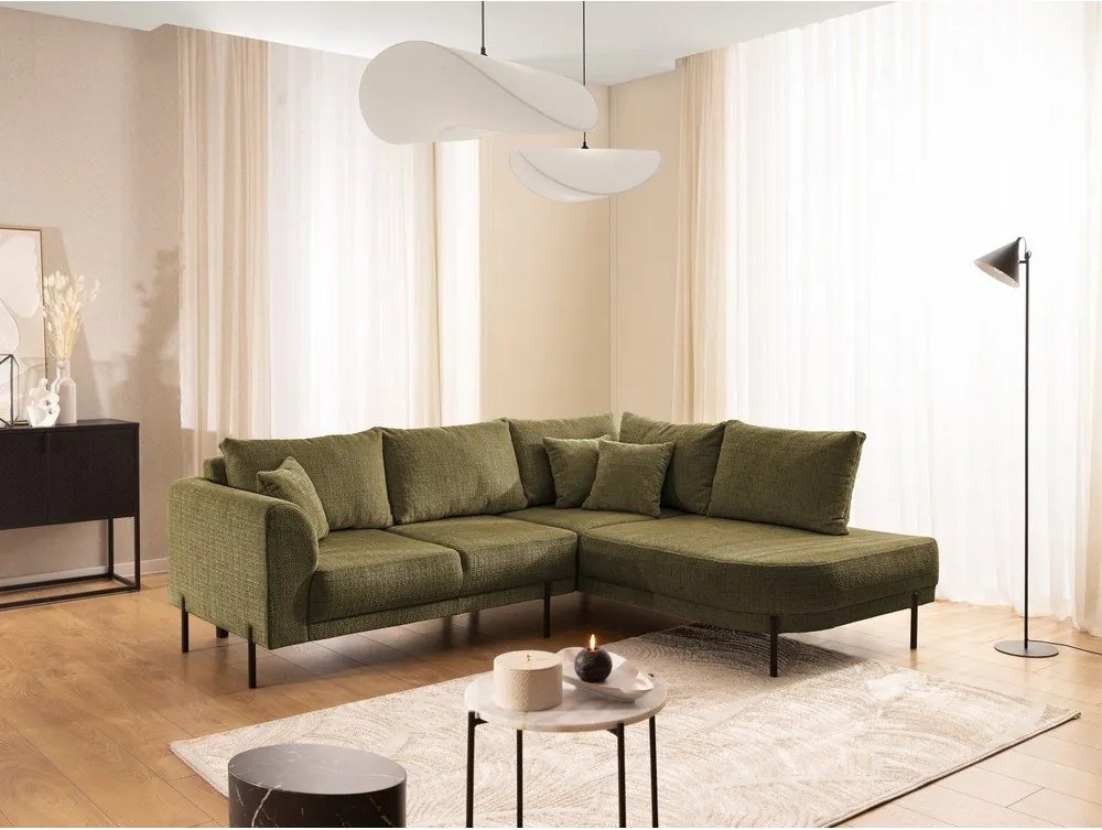 Colțar verde cu tapițerie din chenille (cu colț pe partea dreaptă/în formă de ”L”) Mauris – Ropez