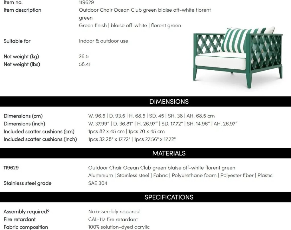 Fotoliu pentru interior si exterior Ocean Club, verde, 119629 HZ