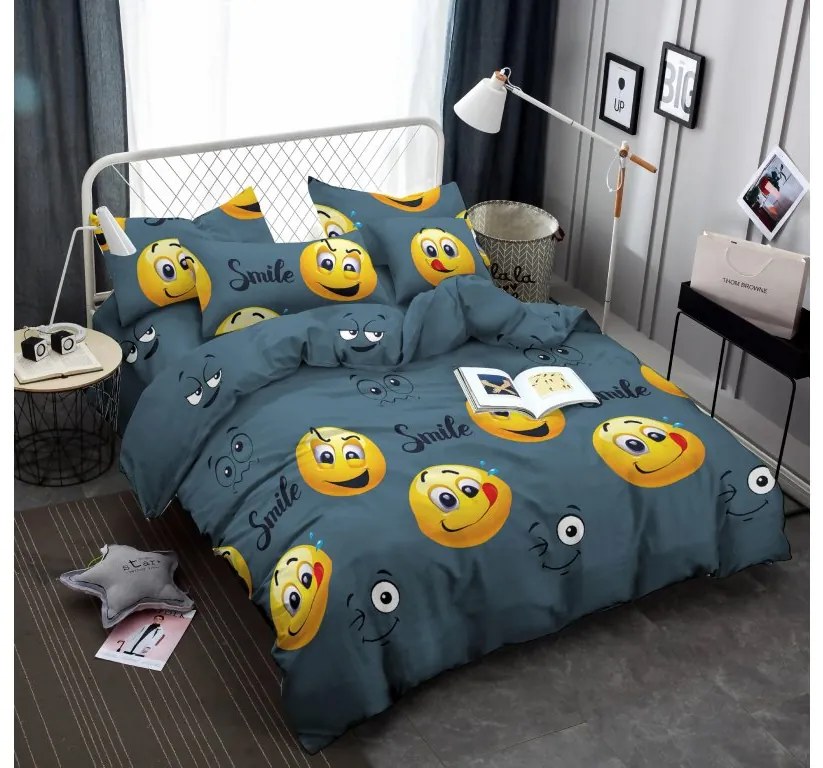 Lenjerie de pat din microfibra Culoare Gri, SMILE EMOJI Dimensiune lenjerie de pat: 70 x 90 cm | 140 x 200 cm