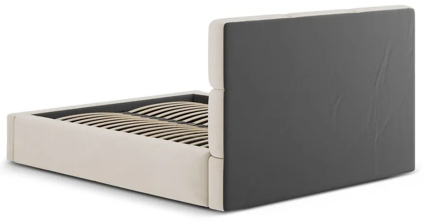 Pat matrimonial bej tapițat cu spațiu de depozitare cu somieră 200x200 cm Libera – Windsor &amp; Co Sofas