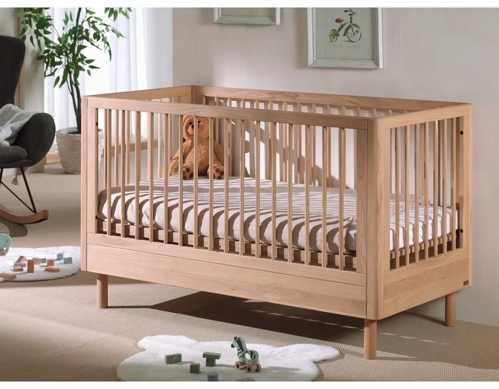 Pătuț în culoare naturală din lemn de stejar 70x140 cm Forrest – Vipack