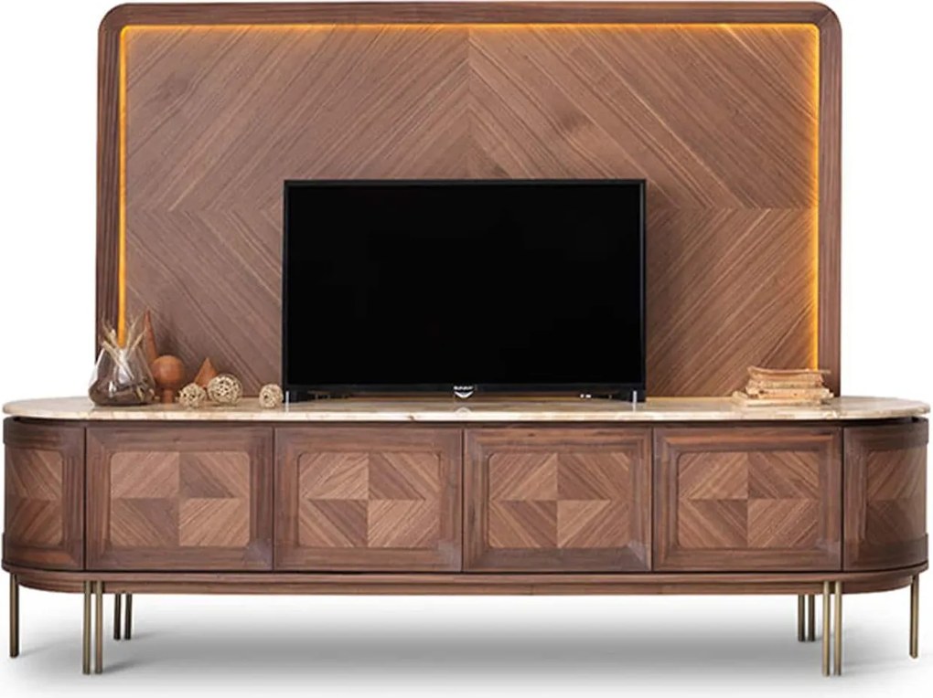 Set lemn masiv nuc Living Emma - Marmură Naturală, 245 × 56 × 173 cm