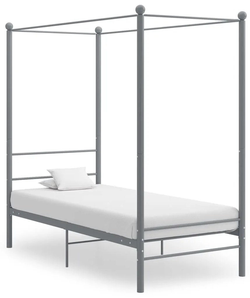 vidaXL Cadru de pat cu baldachin, gri, 90x200 cm, metal