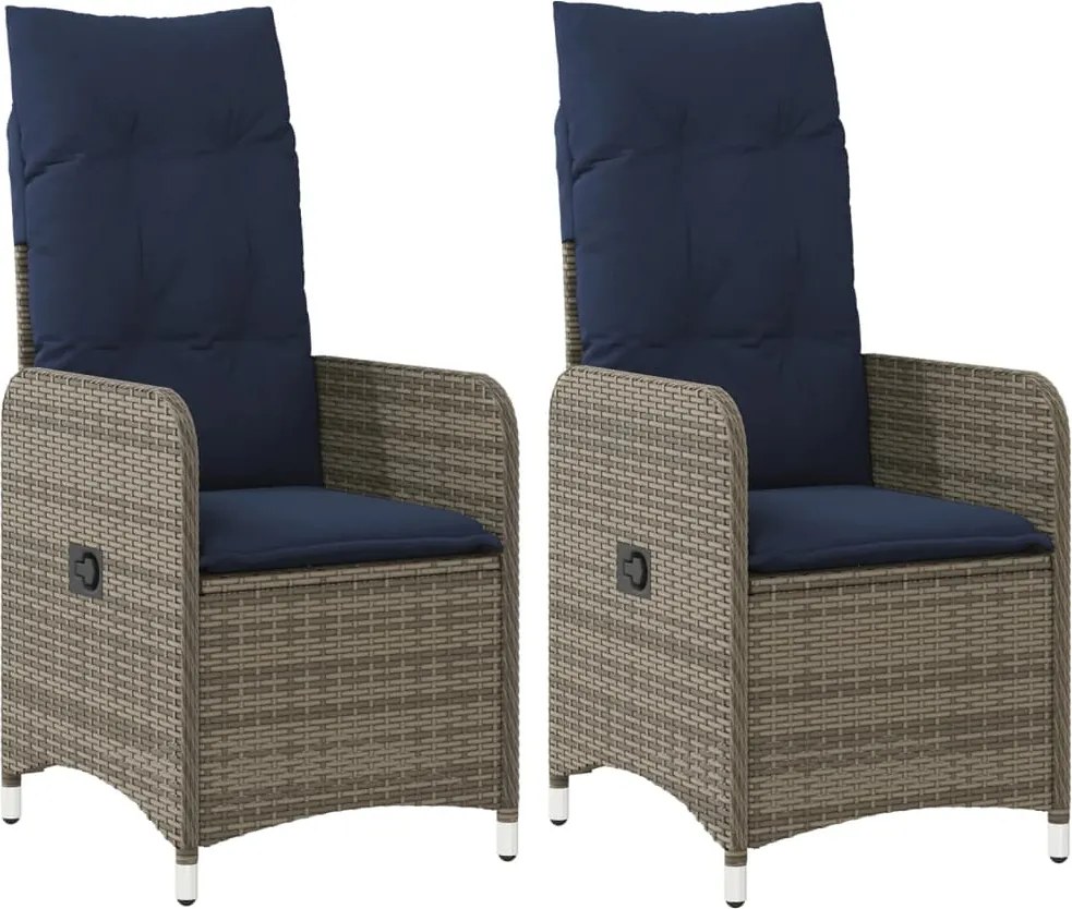 vidaXL Scaune de grădină rabatabile, 2 buc., cu perne, gri, poliratan