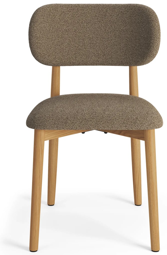 MAZZONI EXPORT ALDO Maro Taupe (material Monza 40)/cadru stejar lăcuit - SCAUN DIN LEMN BOUCLÉ PENTRU SALON SUFRAGERIE BUCĂTĂRIE RETRO