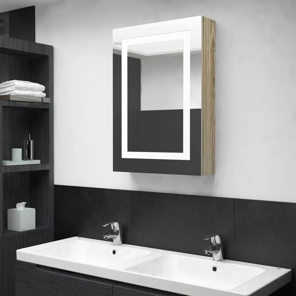 326492 vidaXL Dulap de baie cu oglindă și LED, stejar, 50x13x70 cm