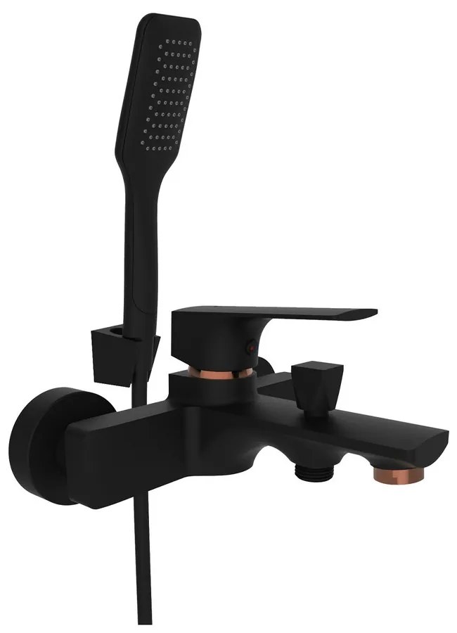 Baterie cada-dus Rubineta Modena monocomanda finisaj negru mat-rose gold cu set de dus para 1 functie