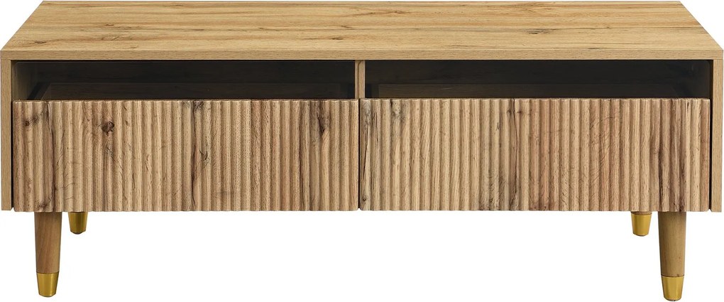 Masă de cafea cu LED, 2 sertare și iluminare LED, 110x50x40 cm, Culoare naturală