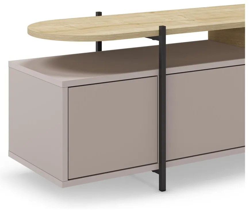 Masă TV gri/bej cu aspect de lemn de stejar 160x48 cm Hinoa – Marckeric