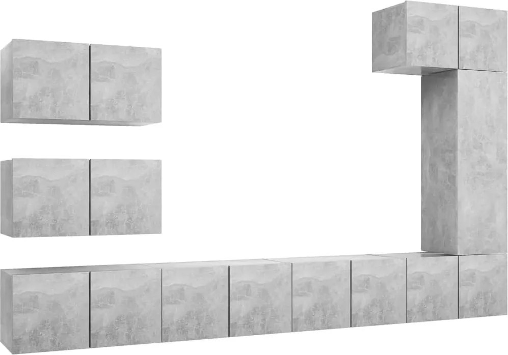vidaXL Set de dulapuri TV, 8 piese, gri beton, lemn prelucrat