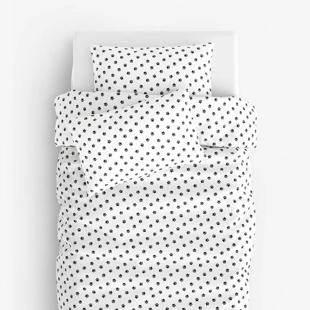 Goldea lenjerie de pat pentru copii din 100% bumbac - lăbuțe negre pe alb 140 x 200 și 50 x 70 cm