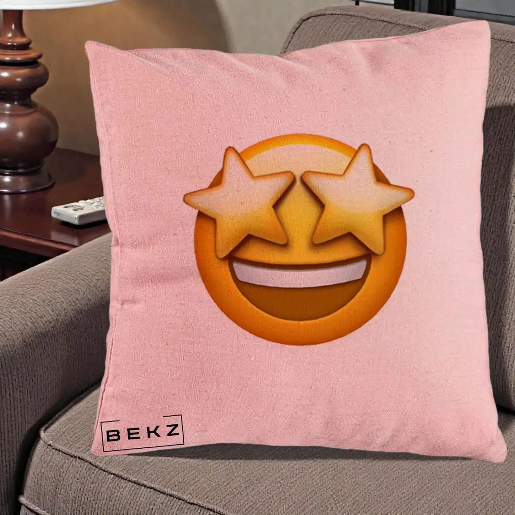 Perna Decorativa Emoji Ochi Stele, 40x40 cm, Roz, Husa Detasabila, Perna Inclusa, BEKZ®